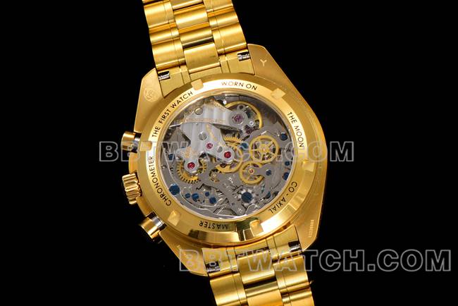1:1复刻手表N1厂超霸欧米茄绿盘黄金钢带款背面实拍图