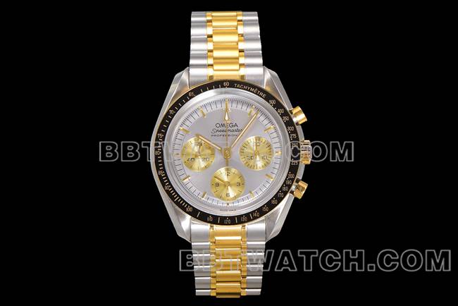 超级克隆手表N1厂超霸欧米茄银盘间金钢带款正面实拍图