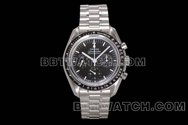 最佳复刻手表N1厂超霸欧米茄黑盘钢带款正面实拍图