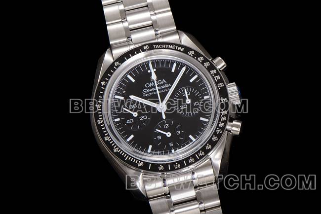 最佳复刻手表N1厂超霸欧米茄黑盘钢带款正面实拍图