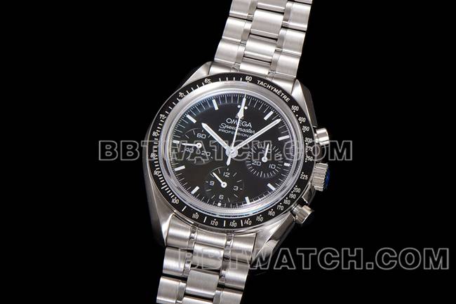 最佳复刻手表N1厂超霸欧米茄黑盘钢带款正面实拍图