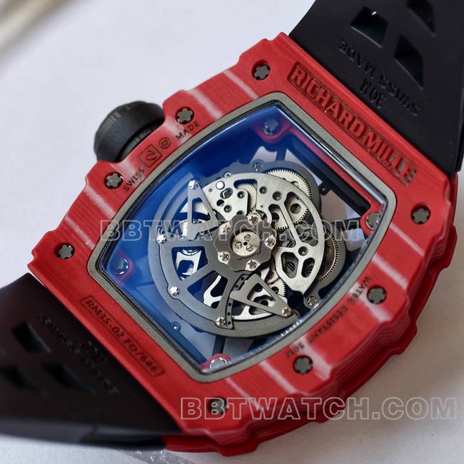 1:1复刻手表RM35-02 UMI厂理查德米勒红壳黑带背面实拍图
