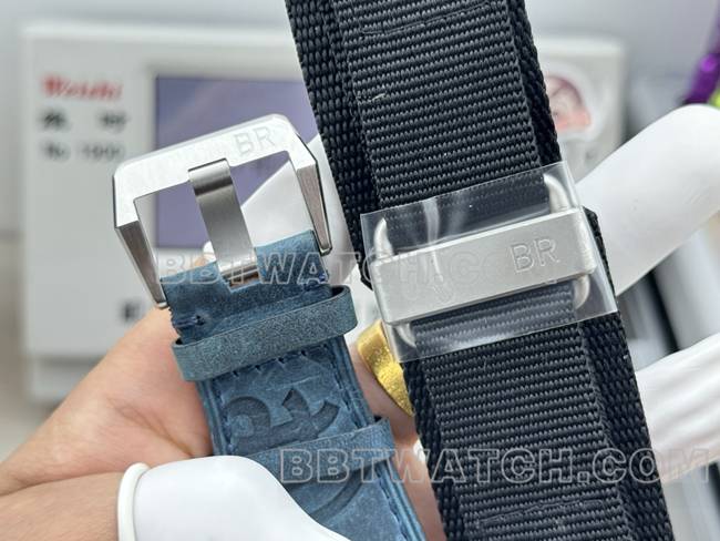 顶级复刻手表柏莱仕蓝盘42mm双时区皮带款表扣实拍图