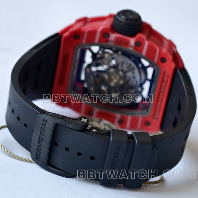 1:1复刻手表RM35-02 UMI厂理查德米勒红壳黑带表带实拍图