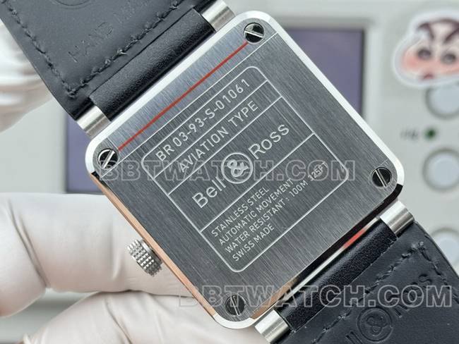 最优复刻手表柏莱仕黑盘42mm双时区皮带款背面实拍图