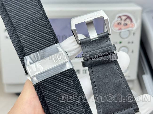 最优复刻手表柏莱仕黑盘42mm双时区皮带款表扣实拍图