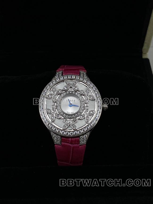 顶级复刻手表格拉芙VCA厂蓝宝石钻石33mm石英机芯正面实拍图