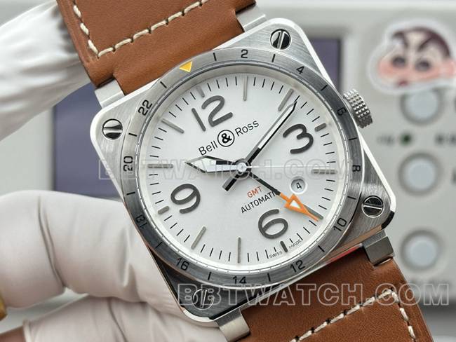 1:1复刻手表柏莱仕白盘42mm双时区皮带款正面实拍图