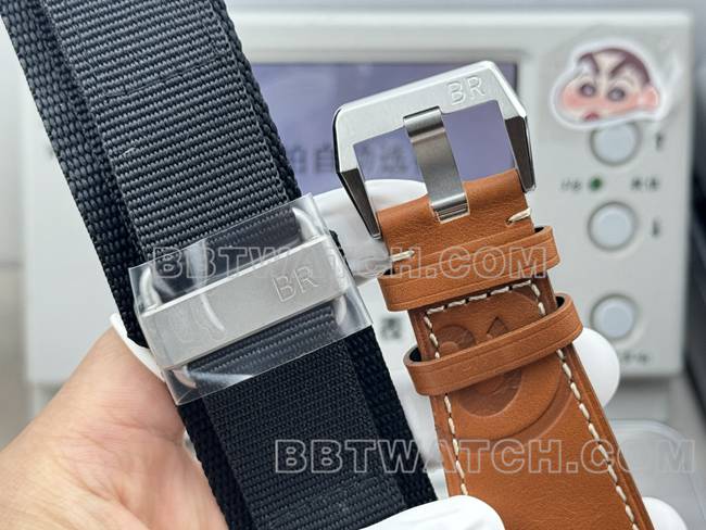 1:1复刻手表柏莱仕白盘42mm双时区皮带款表扣实拍图