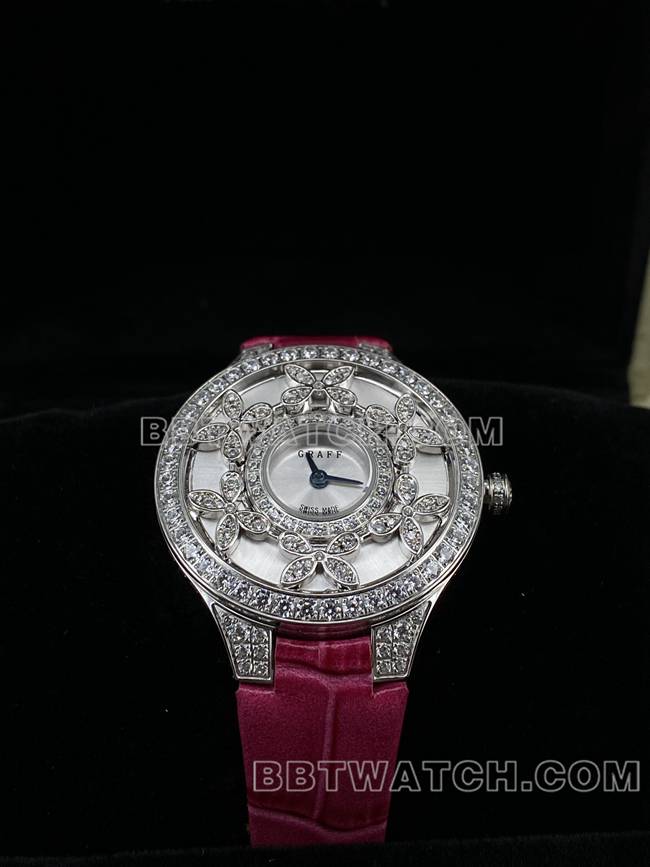 顶级复刻手表格拉芙VCA厂蓝宝石钻石33mm石英机芯正面实拍图