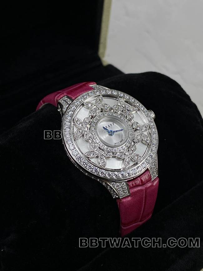 顶级复刻手表格拉芙VCA厂蓝宝石钻石33mm石英机芯正面实拍图
