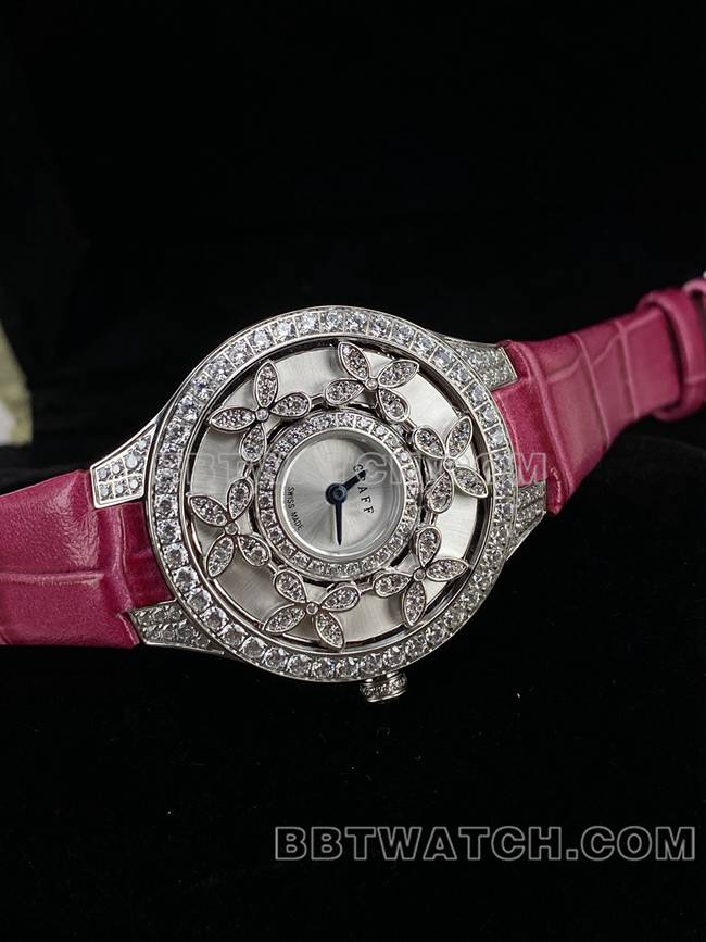 顶级复刻手表格拉芙VCA厂蓝宝石钻石33mm石英机芯正面实拍图