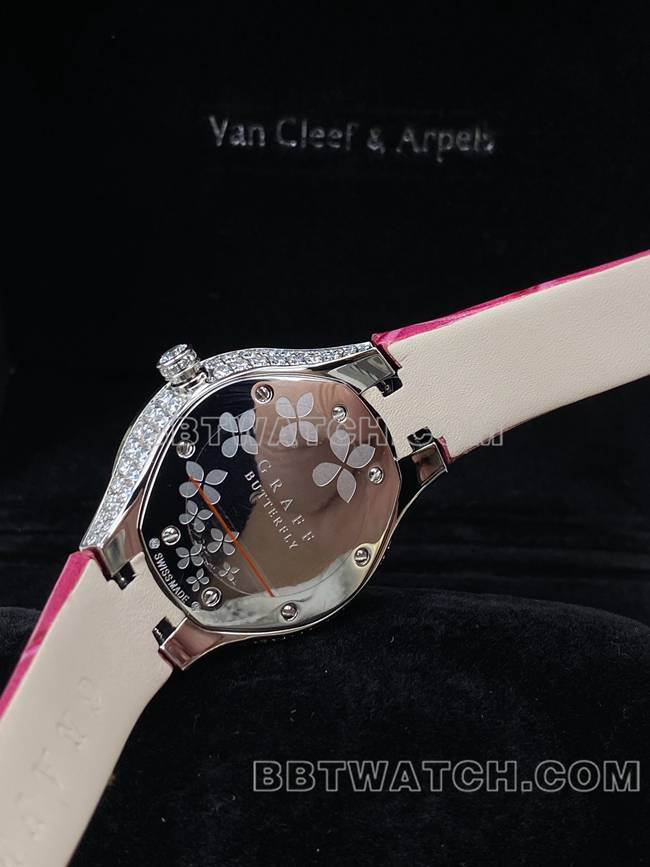 顶级复刻手表格拉芙VCA厂蓝宝石钻石33mm石英机芯背面实拍图