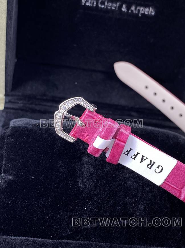 顶级复刻手表格拉芙VCA厂蓝宝石钻石33mm石英机芯表扣实拍图