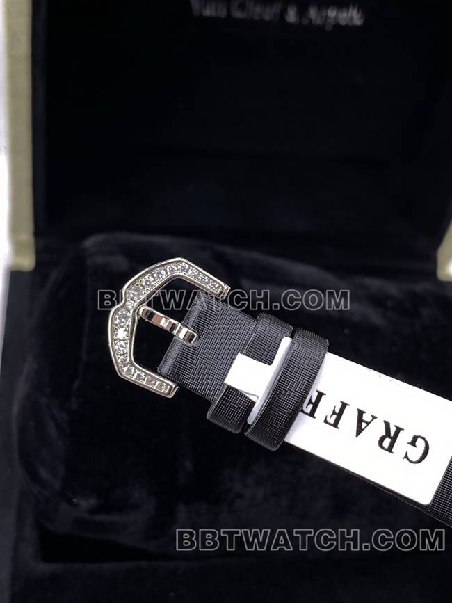 1:1复刻手表格拉芙VCA厂蓝宝石钻石33mm石英机芯表扣实拍图