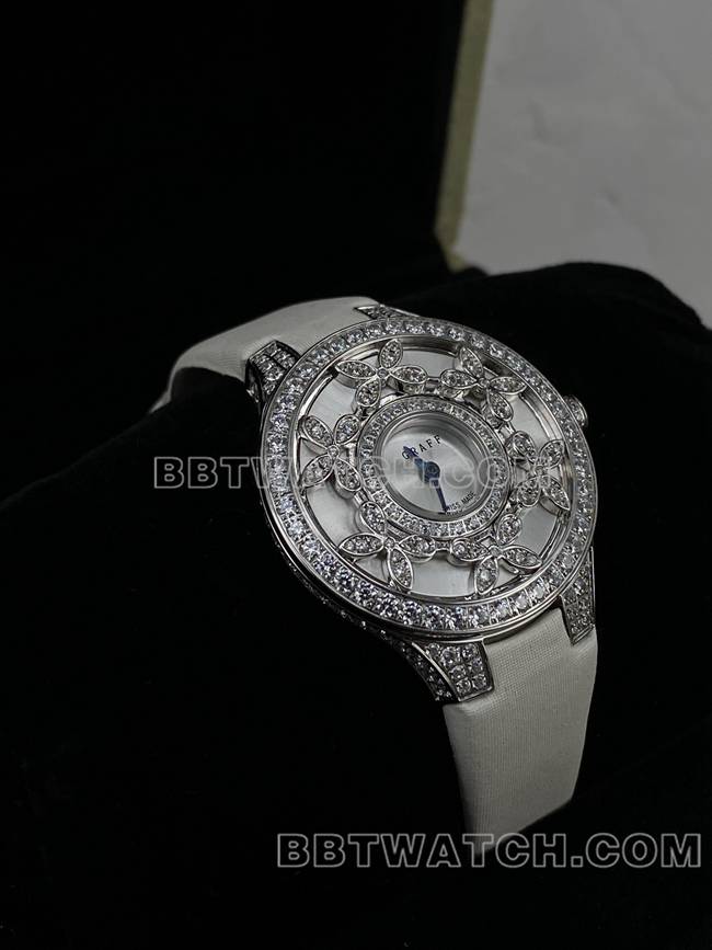 超级克隆手表VCA厂格拉芙蓝宝石钻石33mm石英机芯正面实拍图