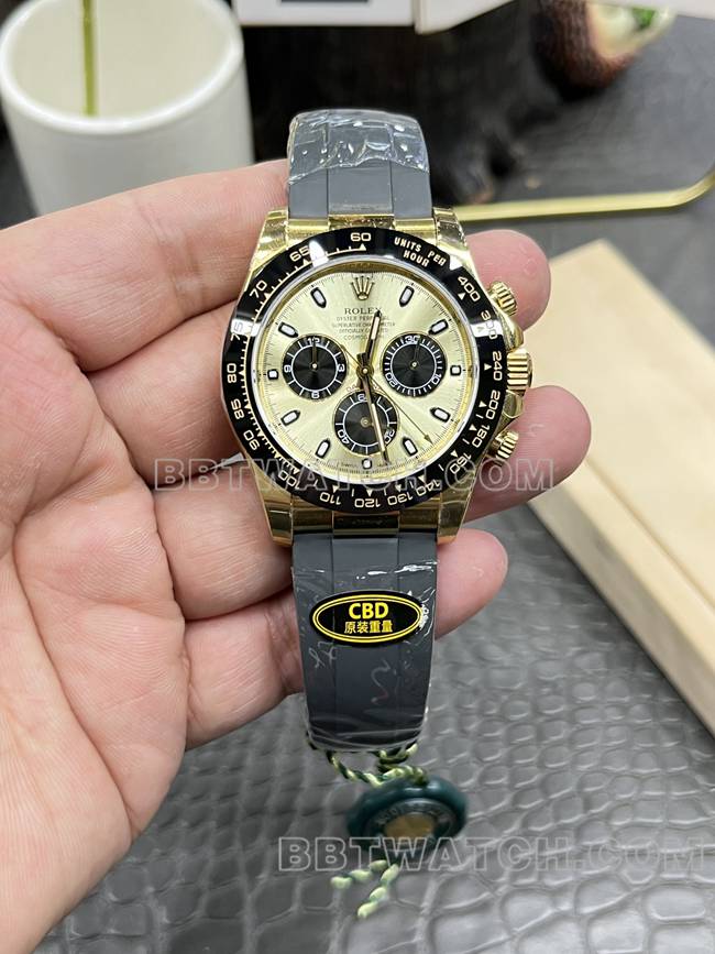 最优复刻手表迪通拿金盘CBD厂劳力士黄金4130机械正面实拍图