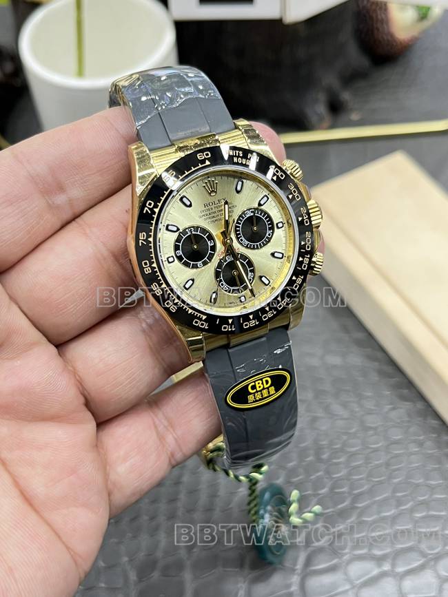 最优复刻手表迪通拿金盘CBD厂劳力士黄金4130机械正面实拍图