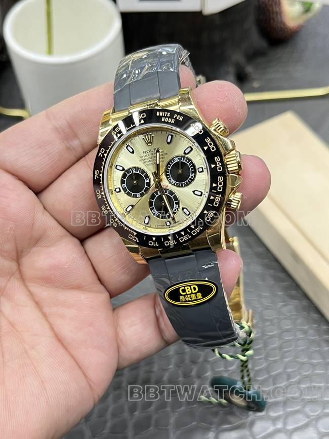 最优复刻手表迪通拿金盘CBD厂劳力士黄金4130机械正面实拍图