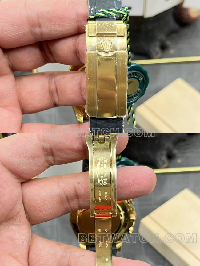 最优复刻手表迪通拿金盘CBD厂劳力士黄金4130机械表扣实拍图