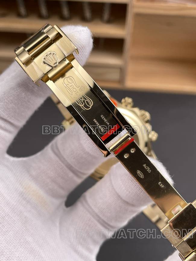 1:1复刻手表迪通拿绿盘CBD厂劳力士黄金4130机械表扣实拍图