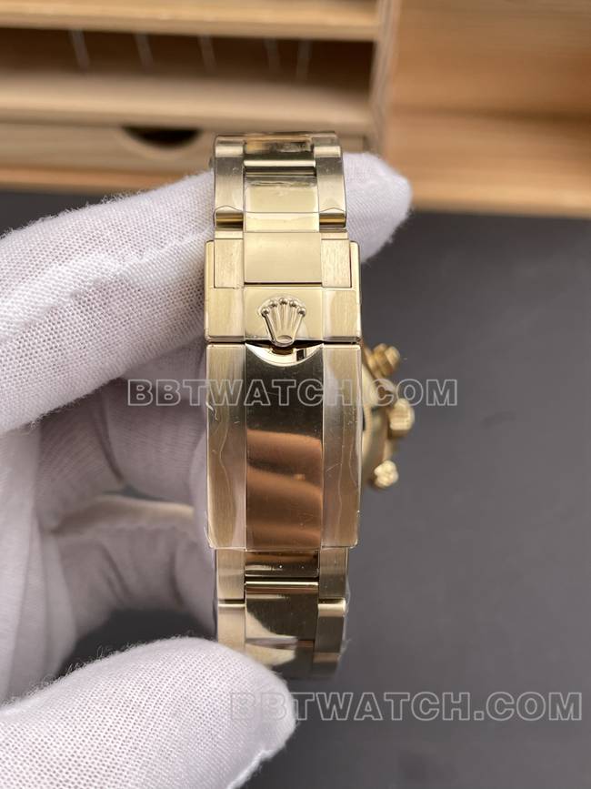 1:1复刻手表迪通拿绿盘CBD厂劳力士黄金4130机械表带实拍图