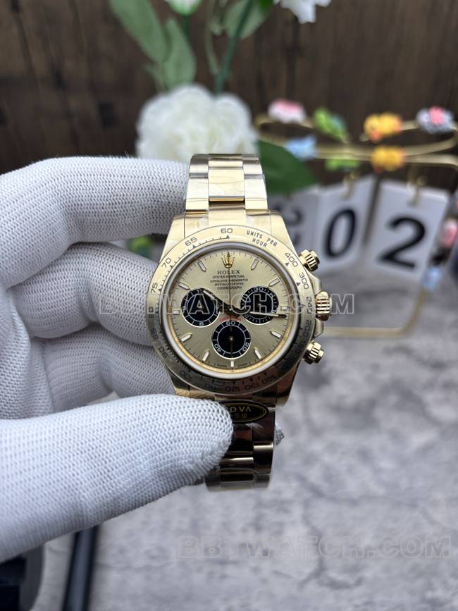 超级克隆手表迪通拿金盘CBD厂劳力士黄金4131机械正面实拍图