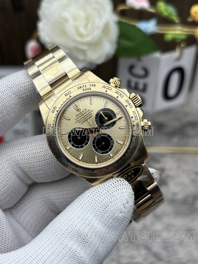 超级克隆手表迪通拿金盘CBD厂劳力士黄金4131机械正面实拍图