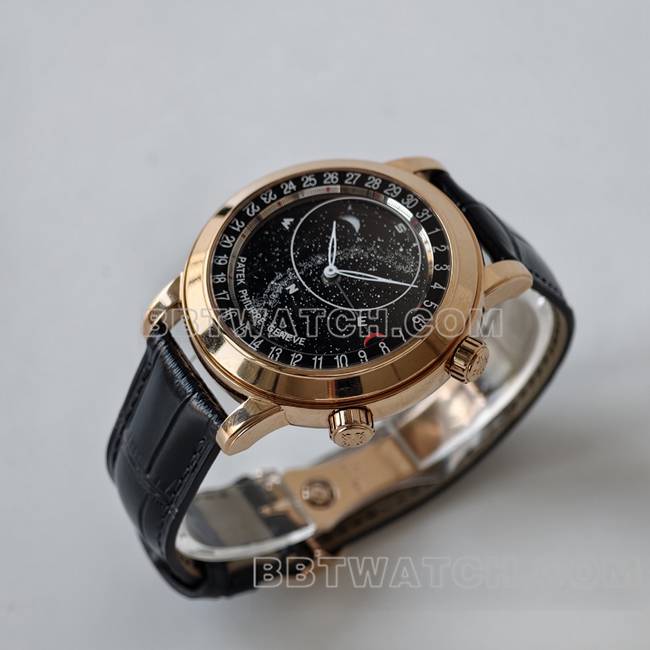 最优复刻手表超级复杂功能时计PPF厂百达翡丽黑盘6102正面实拍图