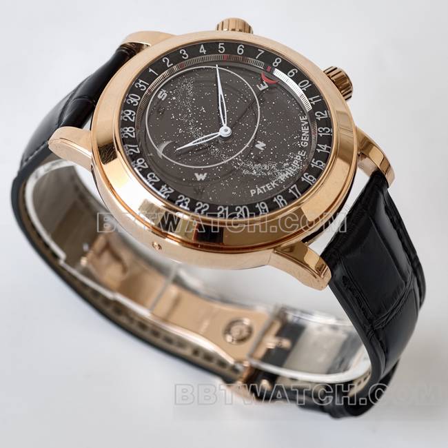 最优复刻手表超级复杂功能时计PPF厂百达翡丽黑盘6102正面实拍图