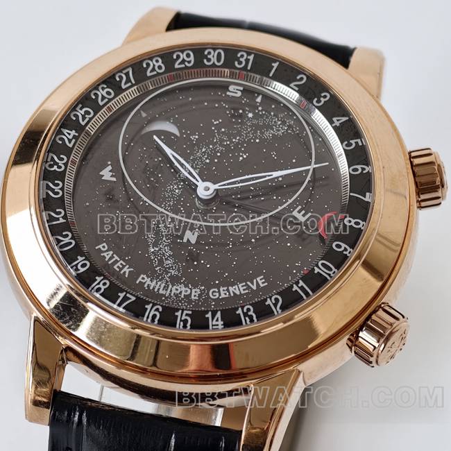 最优复刻手表超级复杂功能时计PPF厂百达翡丽黑盘6102正面实拍图
