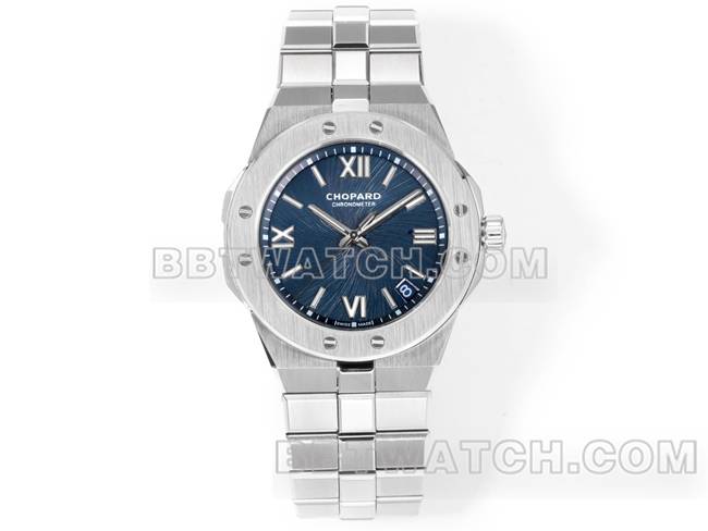 超级克隆手表雪山傲翼GH厂萧邦蓝盘41mm正面实拍图