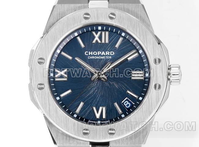 超级克隆手表雪山傲翼GH厂萧邦蓝盘41mm正面实拍图