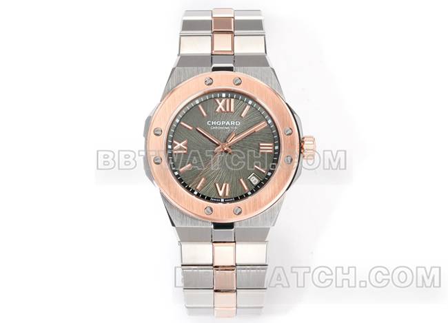 最优复刻手表GH厂萧邦雪山傲翼灰盘41mm间金钢表带正面实拍图