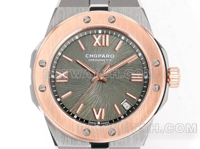 最优复刻手表GH厂萧邦雪山傲翼灰盘41mm间金钢表带正面实拍图正面实拍图