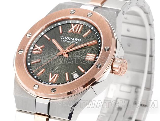 最优复刻手表GH厂萧邦雪山傲翼灰盘41mm间金钢表带正面实拍图正面实拍图