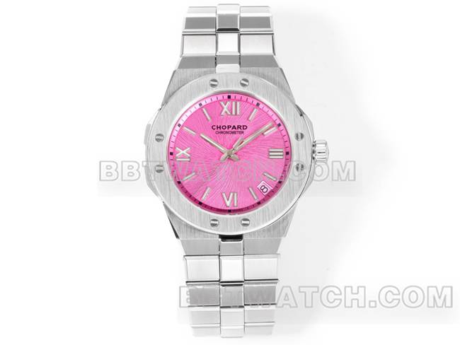 最佳复刻手表雪山傲翼GH厂萧邦粉盘41mm正面实拍图