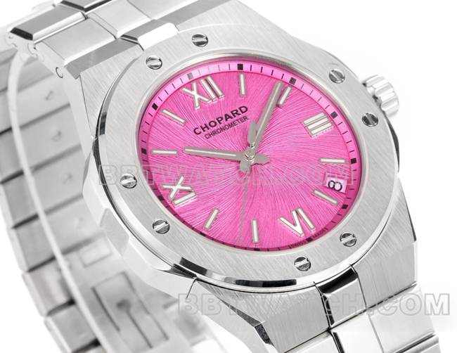 最佳复刻手表雪山傲翼GH厂萧邦粉盘41mm正面实拍图