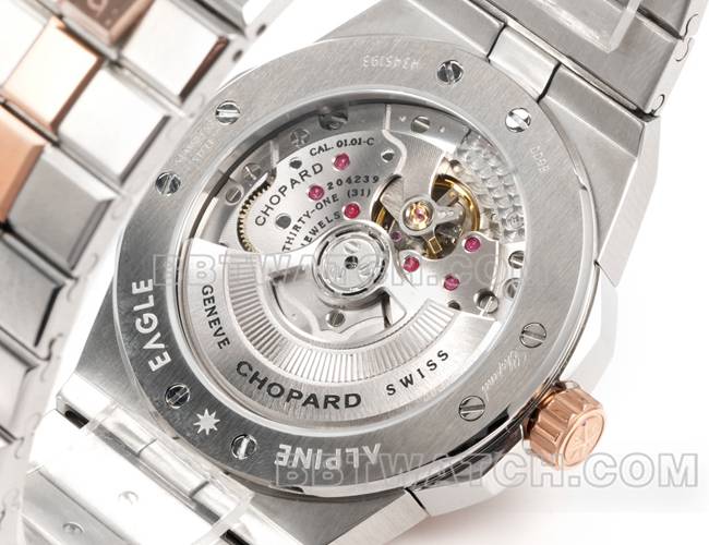 最优复刻手表GH厂萧邦雪山傲翼灰盘41mm间金钢表带正面实拍图背面实拍图