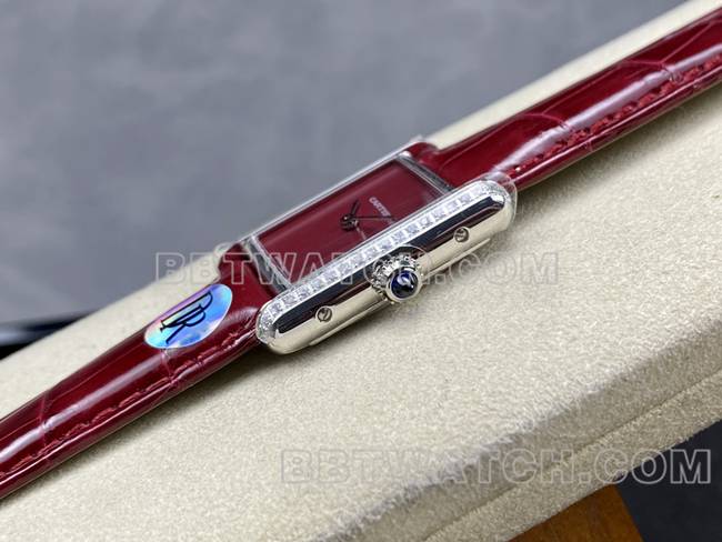 最佳复刻手表DR厂卡地亚坦克红盘石英红色表带侧面实拍图