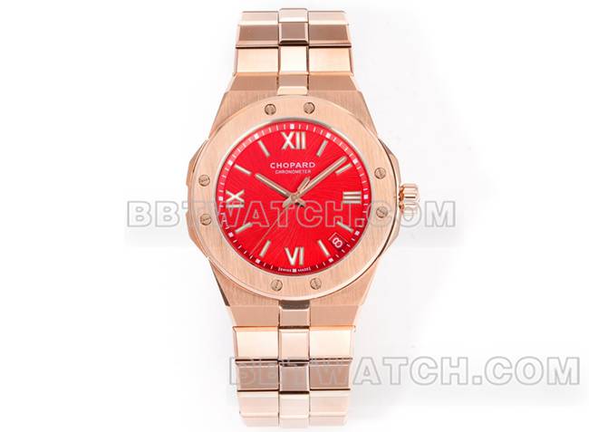 最佳复刻手表萧邦GH厂雪山傲翼红盘41mm玫瑰金钢表带正面实拍图