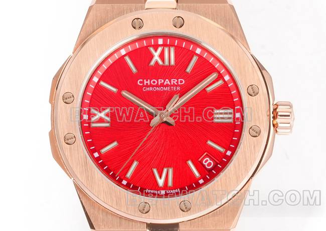 最佳复刻手表萧邦GH厂雪山傲翼红盘41mm玫瑰金钢表带正面实拍图