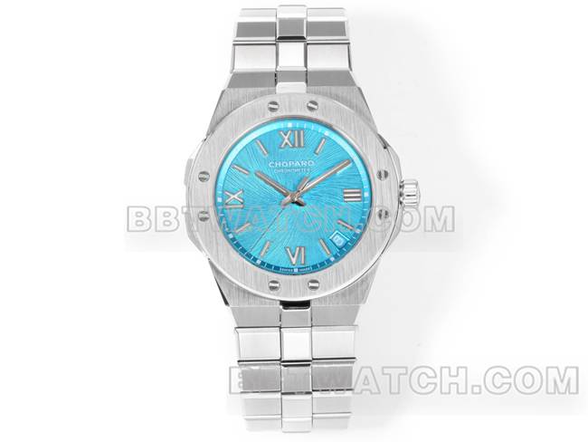 顶级复刻手表GH厂萧邦雪山傲翼宝石蓝盘41mm正面实拍图