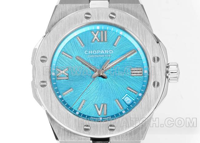顶级复刻手表GH厂萧邦雪山傲翼宝石蓝盘41mm正面实拍图