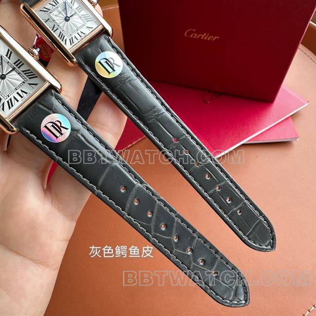 最佳复刻手表DR厂坦克卡地亚银灰盘玫瑰金壳石英黑色表带表带实拍图