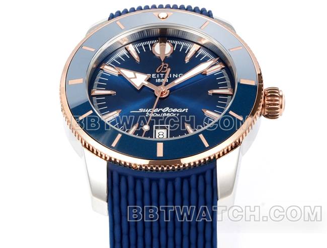 最佳复刻手表百年灵BLS厂超级海洋文化蓝盘橡胶表带正面实拍图