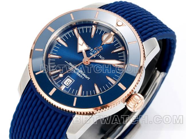 最佳复刻手表百年灵BLS厂超级海洋文化蓝盘橡胶表带正面实拍图