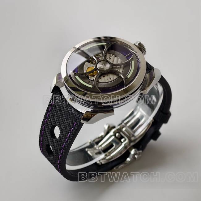 1:1复刻手表MB&F紫盘K1厂机械橡胶表带正面实拍图