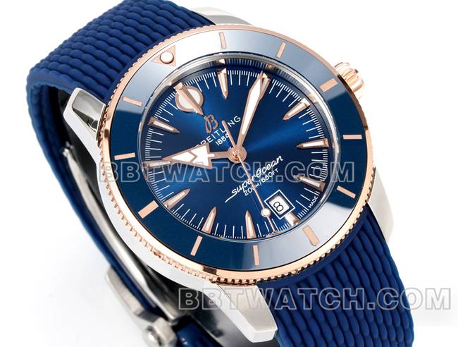最佳复刻手表百年灵BLS厂超级海洋文化蓝盘橡胶表带正面实拍图
