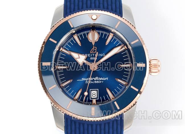 最佳复刻手表百年灵BLS厂超级海洋文化蓝盘橡胶表带正面实拍图